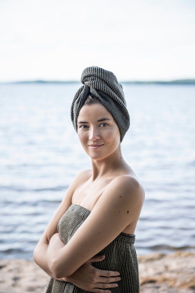 Saunasarong 145x85 cm Schwarz/Beige