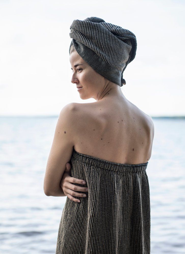 Saunahaartuch 30x72 cm Schwarz/Grau