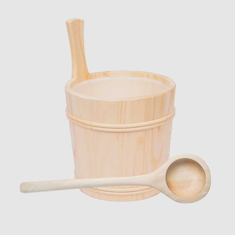 Aufgusseimer mit Kelle aus Fichtenholz