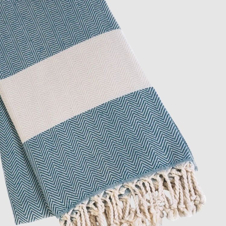 Türkisches Handtuch mit Fischgrätmuster, blau